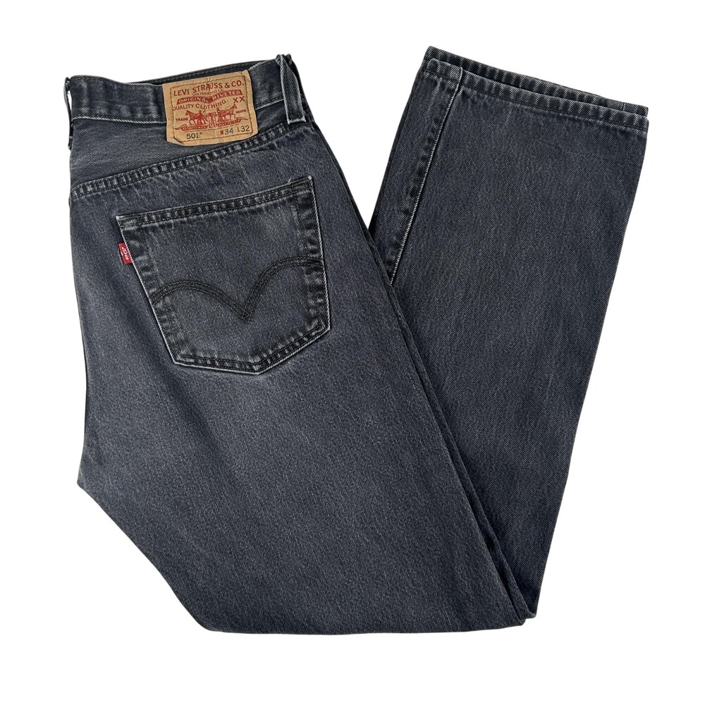 Levis 501 Jeans Mens 34x30 Dark Wash Gray Denim Regular Straight Button Fly Y2K